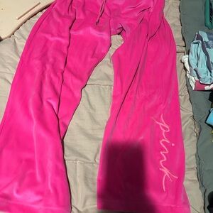 Victoria Secret Pink Hot Pink Velour Sweatpants with 'pink' Script